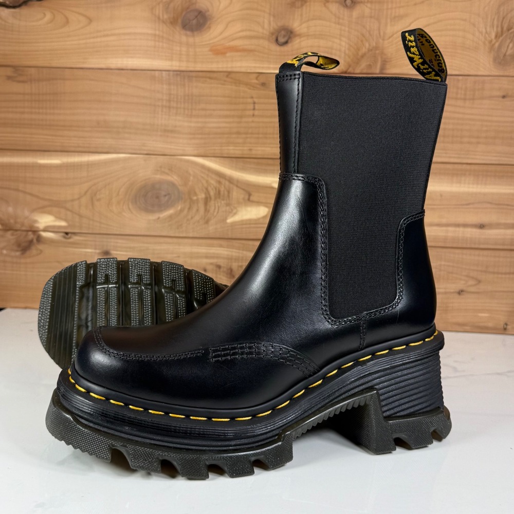 Dr. Martens Corran Chelsea Boots Black Sendal Leather Platform Lug Sole US 7
